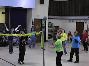 Students playing volleyball